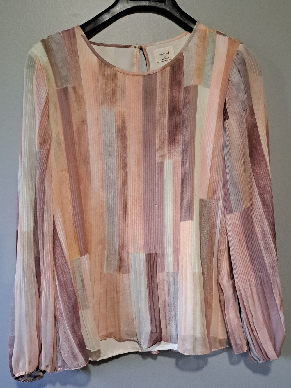 Wilfred Pastel Striped Pleated Long-Sleeve Blouse Fairycore